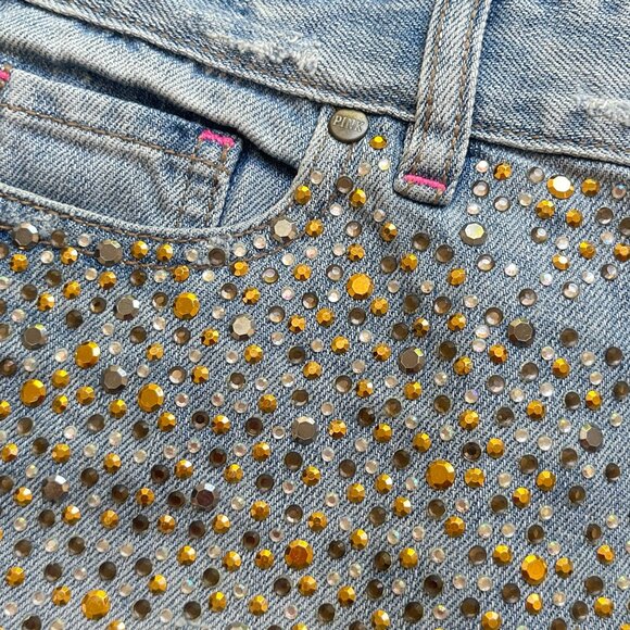 Victoria's Secret Pink Shorts 2 Blue Denim Jean Crystals Studs Distressed - Picture 3 of 9